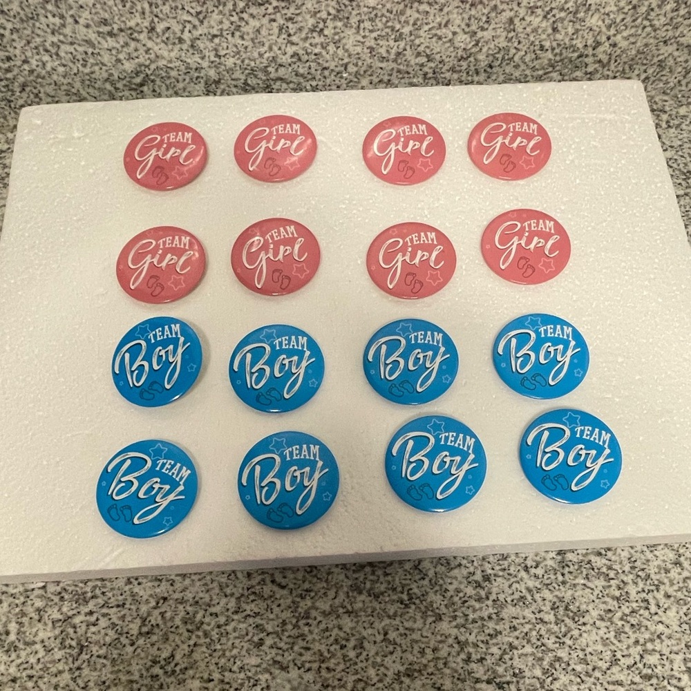 EUC 30 Gender Reveal Party Buttons 19: Team Boy & 11: Team Girl Baby Shower